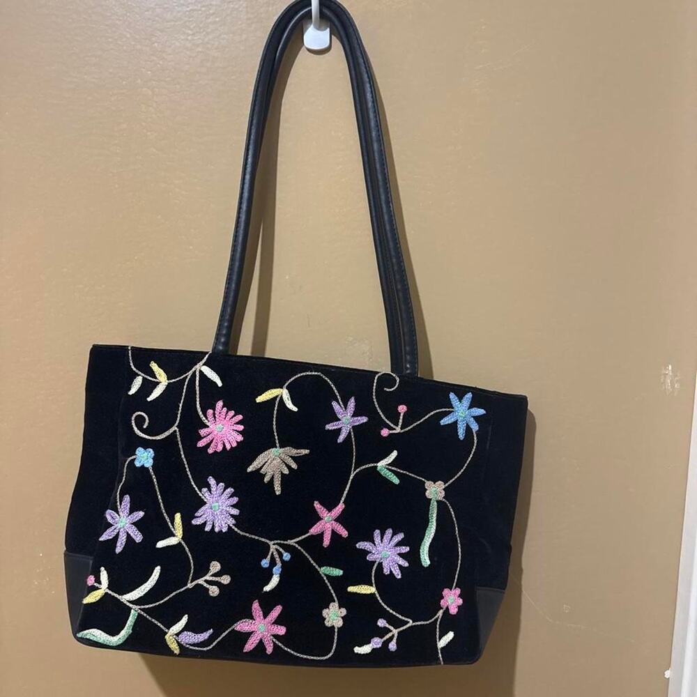Black velvet tote bag with